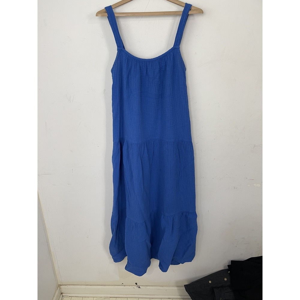 BB Dakota Steve Madden Blue Cotton Gauze Tiered Maxi Dress BL18239N Small